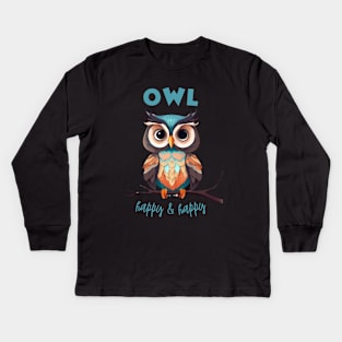 Cartoon Style Cute Owl Kids Long Sleeve T-Shirt